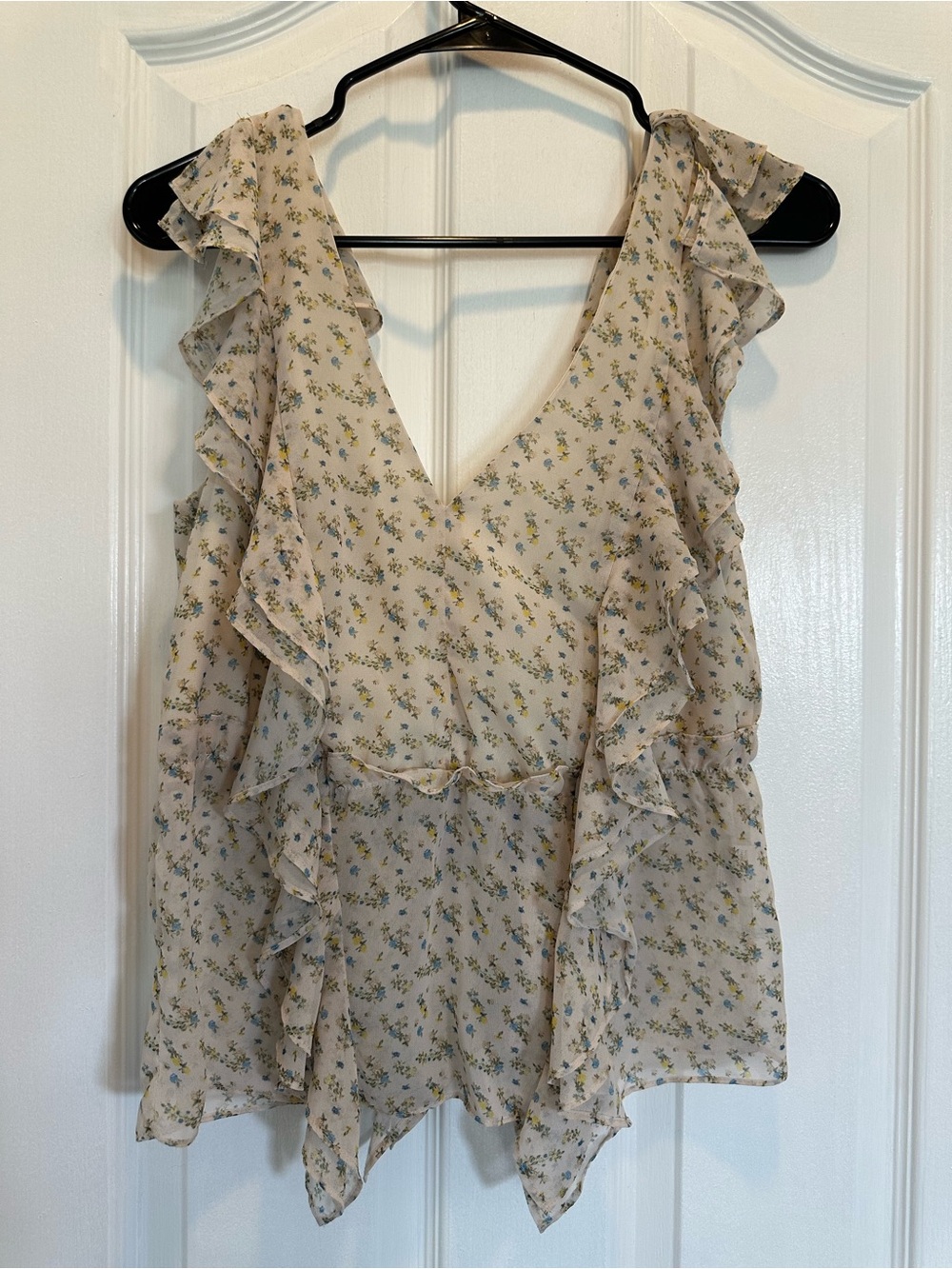 Marissa Webb Cream Floral Ruffle Camisole